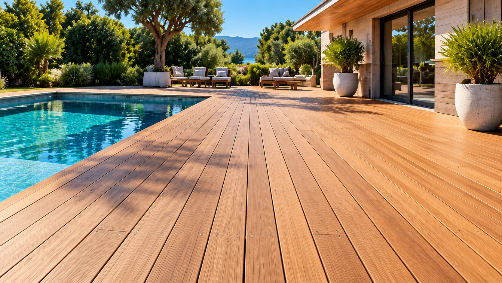 Lames de terrasse en bois aux teintes chaudes